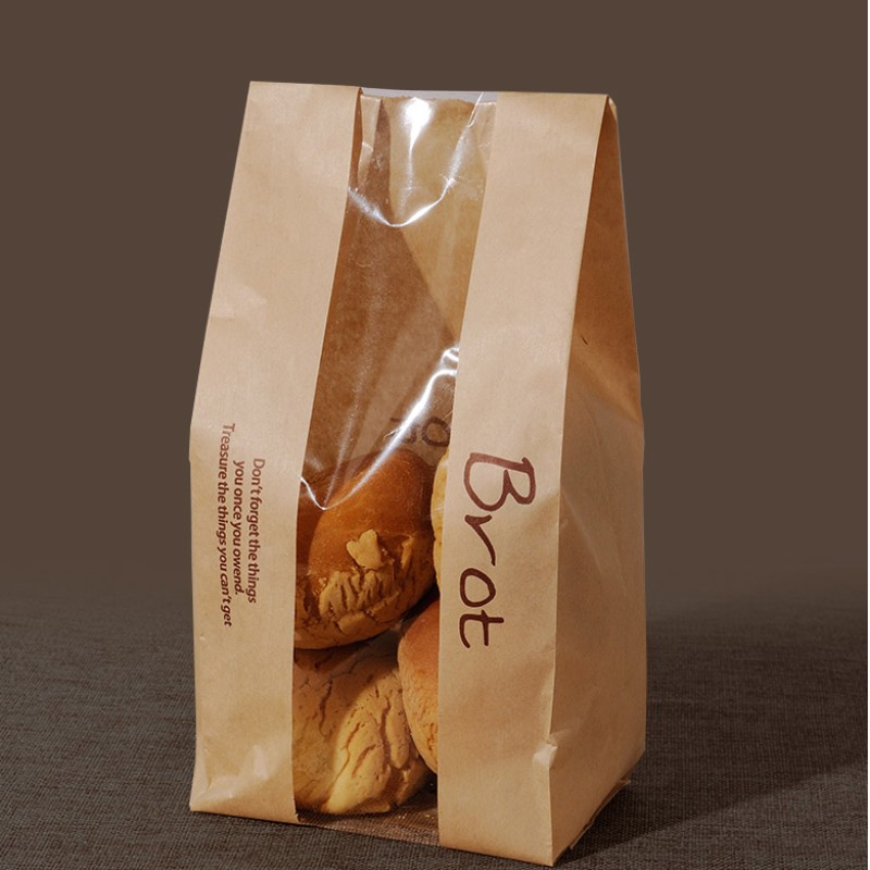 Recyclebare vlakke papieren broodzakken Composteerbare ambachtelijke tas met raam