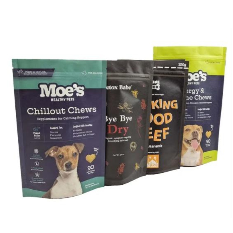 Aangepaste ontwerpverpakking Zipperzak Plastic zakken Logo Pet Snack Dog Treat Bag Pet Food Bag Pakket